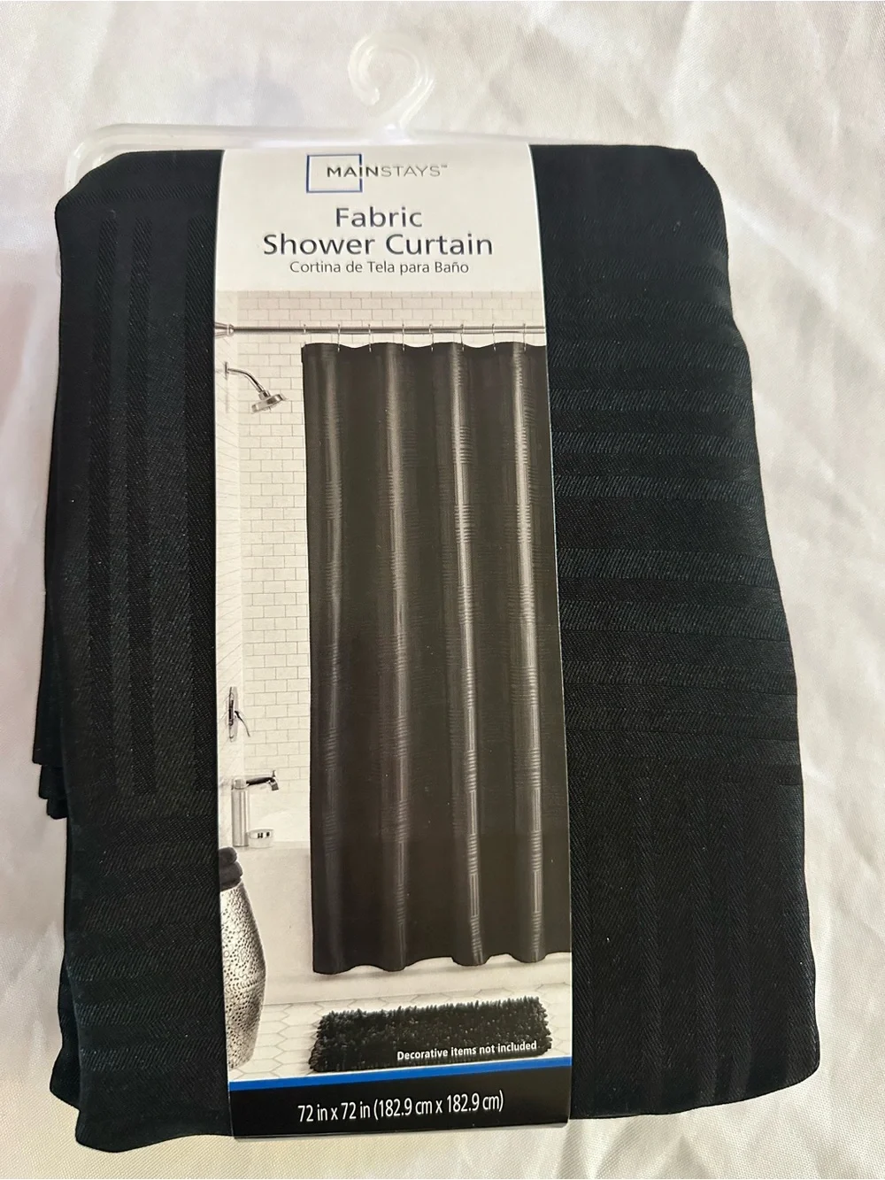 Mainstays Black Fabric Shower Curtain Panel